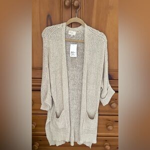 Before You Collection Women’s S/M Beige Open Front Long Cardigan Pockets